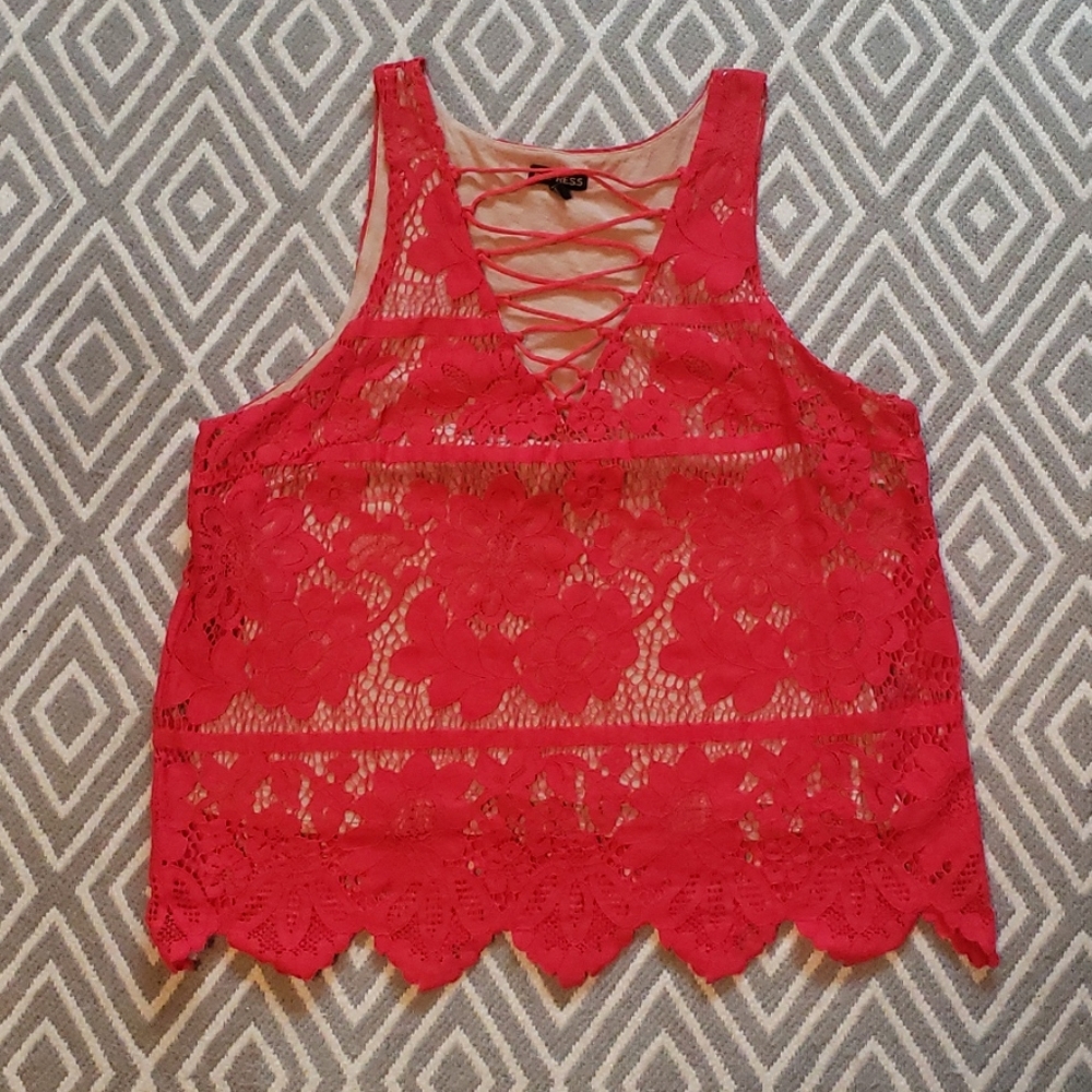 Express red lace top L